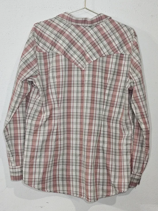 Wrangler Western Plaid Shirt Women's XL Pink White Cowboy Shirt Vintage Inspired - Picture 4 of 10